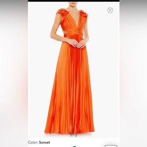 Ieena for Mac Duggal Plunge Neck Pleated A-Line Gown